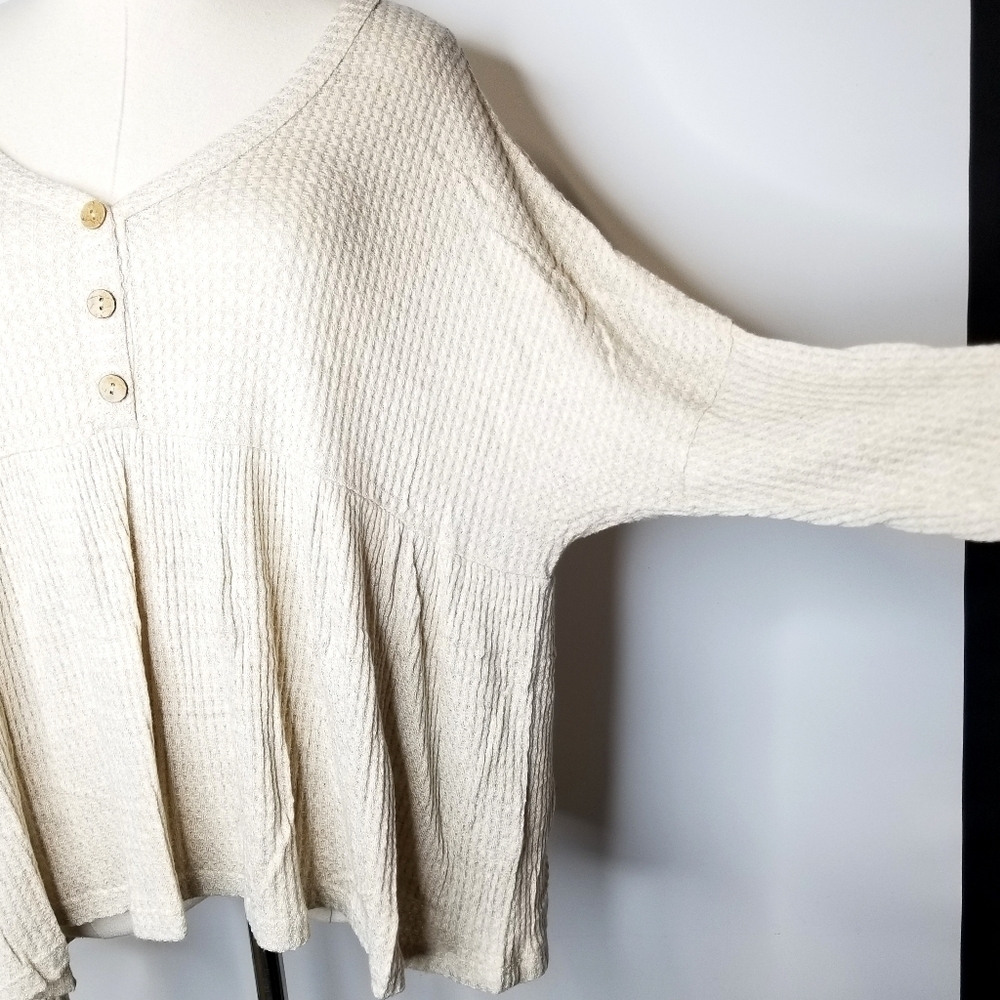 Jolie Beige Dolman Longsleeve Flared Hem Half Button Waffle Thin Top , 1XL - Picture 7 of 11